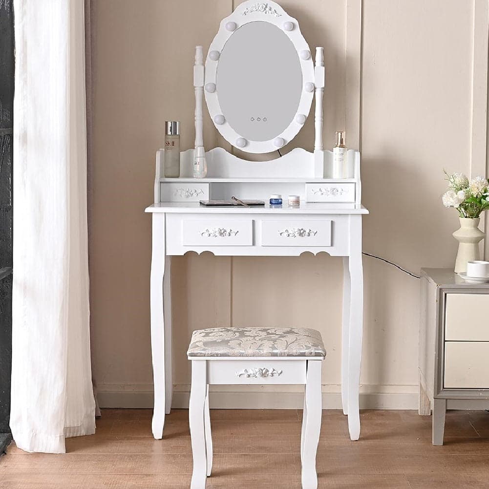 Consolle Trucco Shabby Specchio e Sgabello 10Led Makeup 4Cassetti 71x40 H 149cm in Toelette Danyx - Casoria, commercioVirtuoso.it