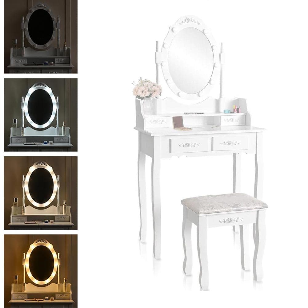 Consolle Trucco Shabby Specchio e Sgabello 10Led Makeup 4Cassetti 71x40 H 149cm in Toelette Danyx - Casoria, commercioVirtuoso.it