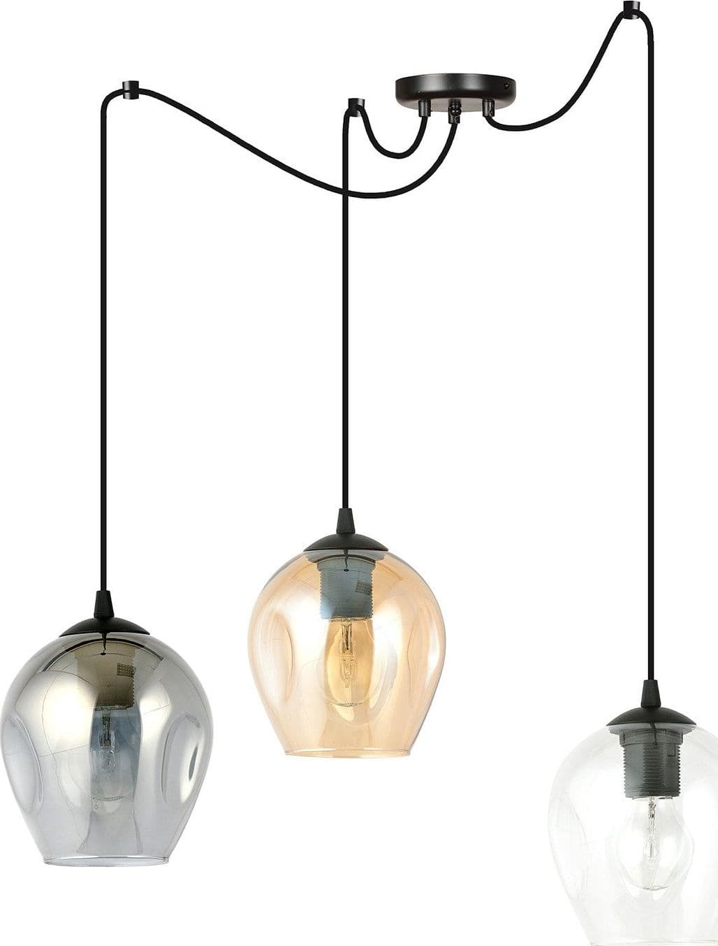 Sospensione 3 Luci Level In Acciaio Nero E Vetro Multicolor Con Cavi Lunghi in Lampade a sospensione LuceArt - Montecorvino Pugliano, commercioVirtuoso.it