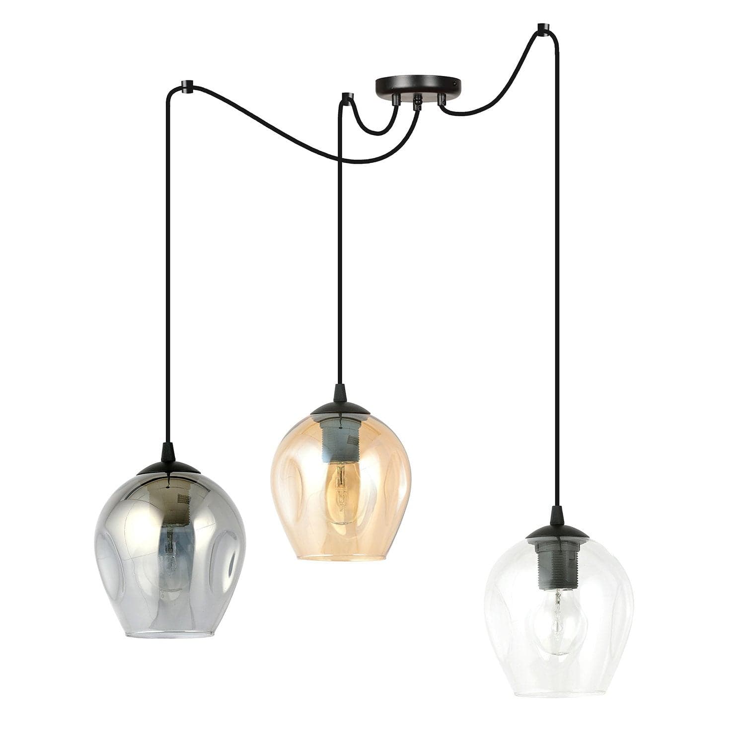 Sospensione 3 Luci Level In Acciaio Nero E Vetro Multicolor Con Cavi Lunghi in Lampade a sospensione LuceArt - Montecorvino Pugliano, commercioVirtuoso.it