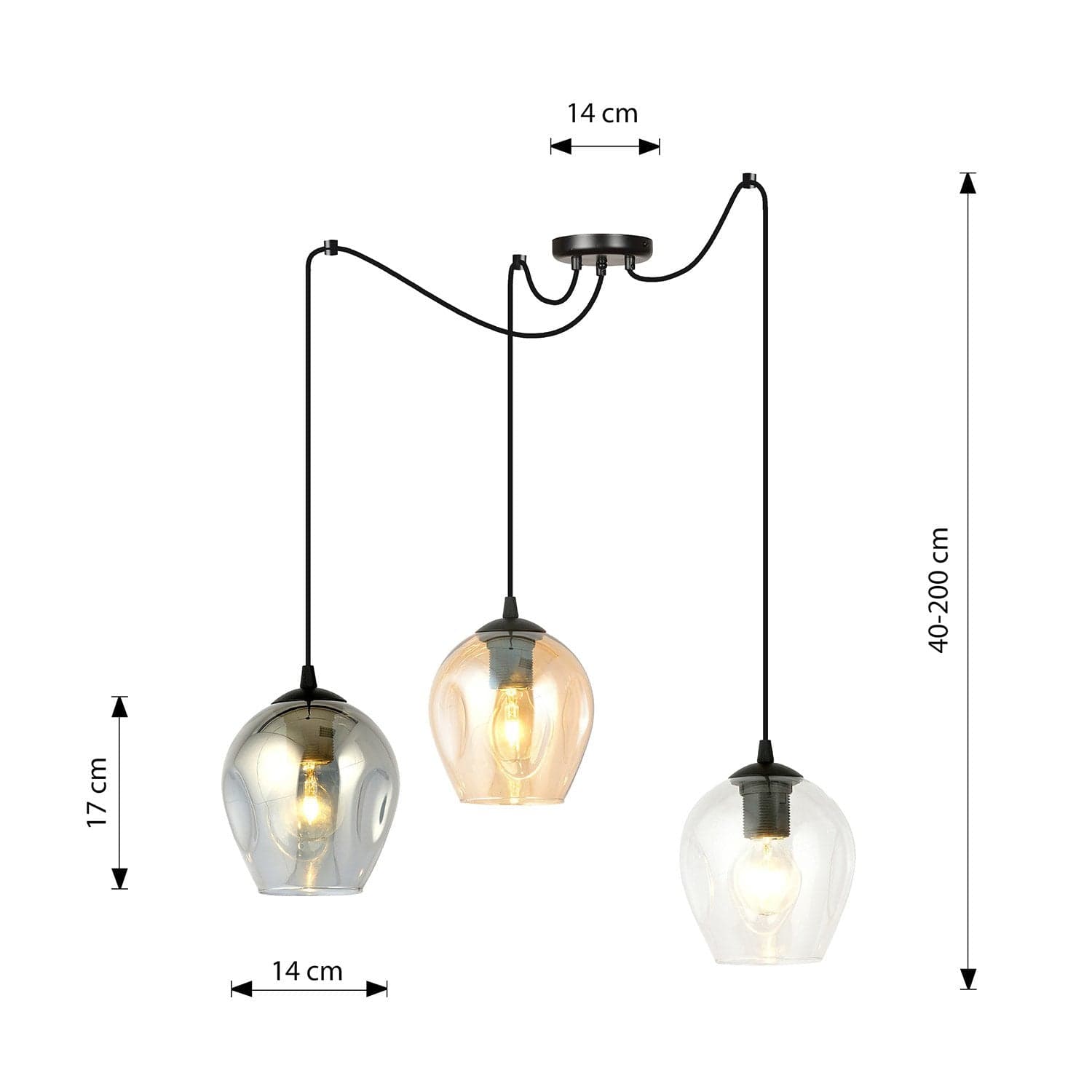 Sospensione 3 Luci Level In Acciaio Nero E Vetro Multicolor Con Cavi Lunghi in Lampade a sospensione LuceArt - Montecorvino Pugliano, commercioVirtuoso.it