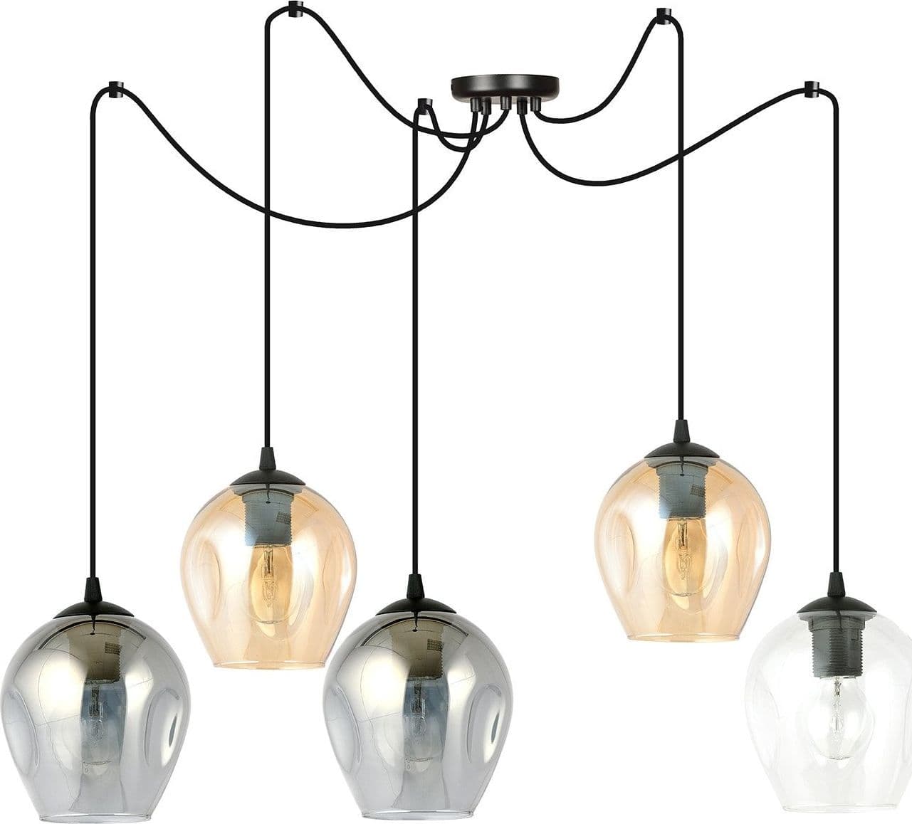 Sospensione 5 Luci Level In Acciaio Nero E Vetro Multicolor Con Cavi Lunghi in Lampade a sospensione LuceArt - Montecorvino Pugliano, commercioVirtuoso.it