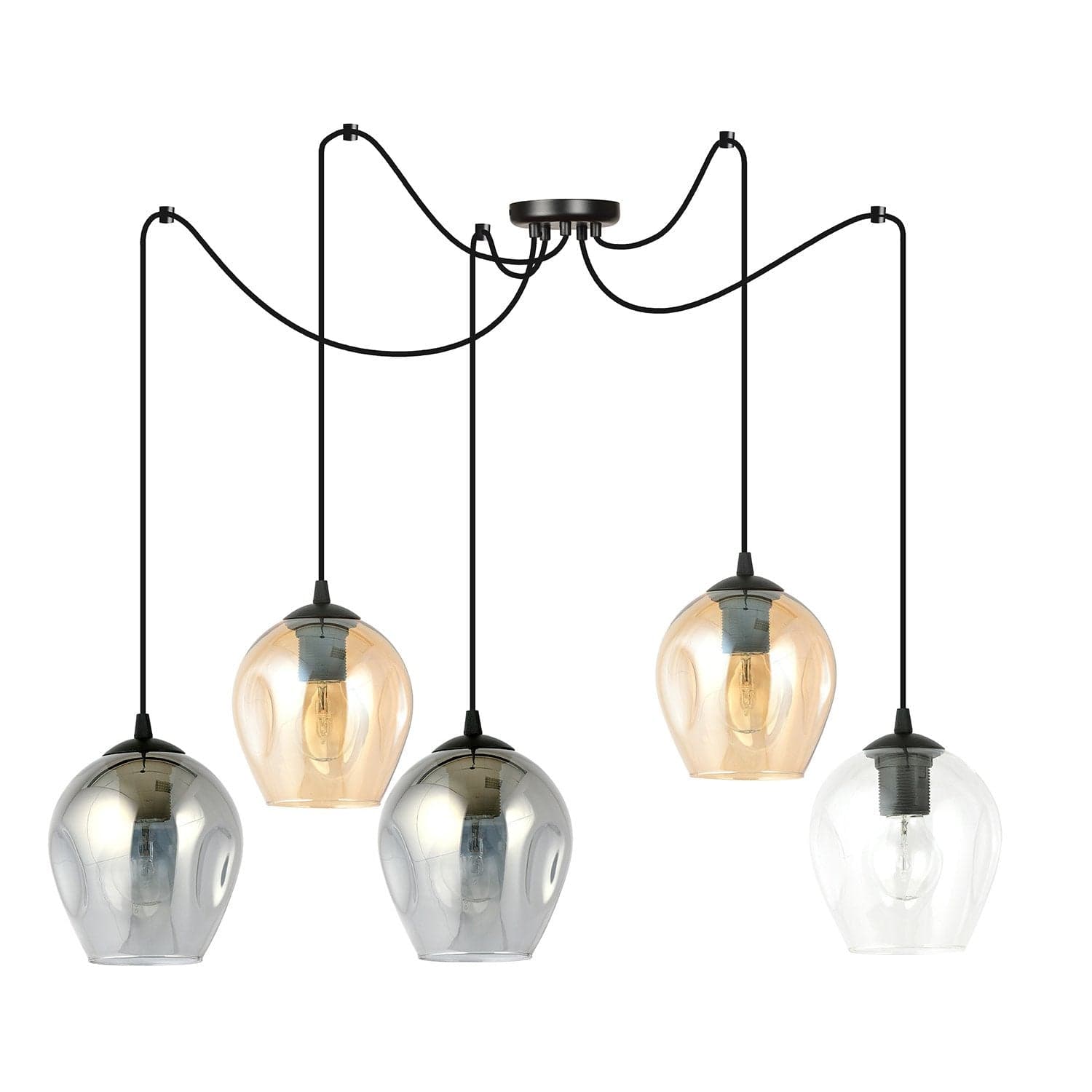 Sospensione 5 Luci Level In Acciaio Nero E Vetro Multicolor Con Cavi Lunghi in Lampade a sospensione LuceArt - Montecorvino Pugliano, commercioVirtuoso.it