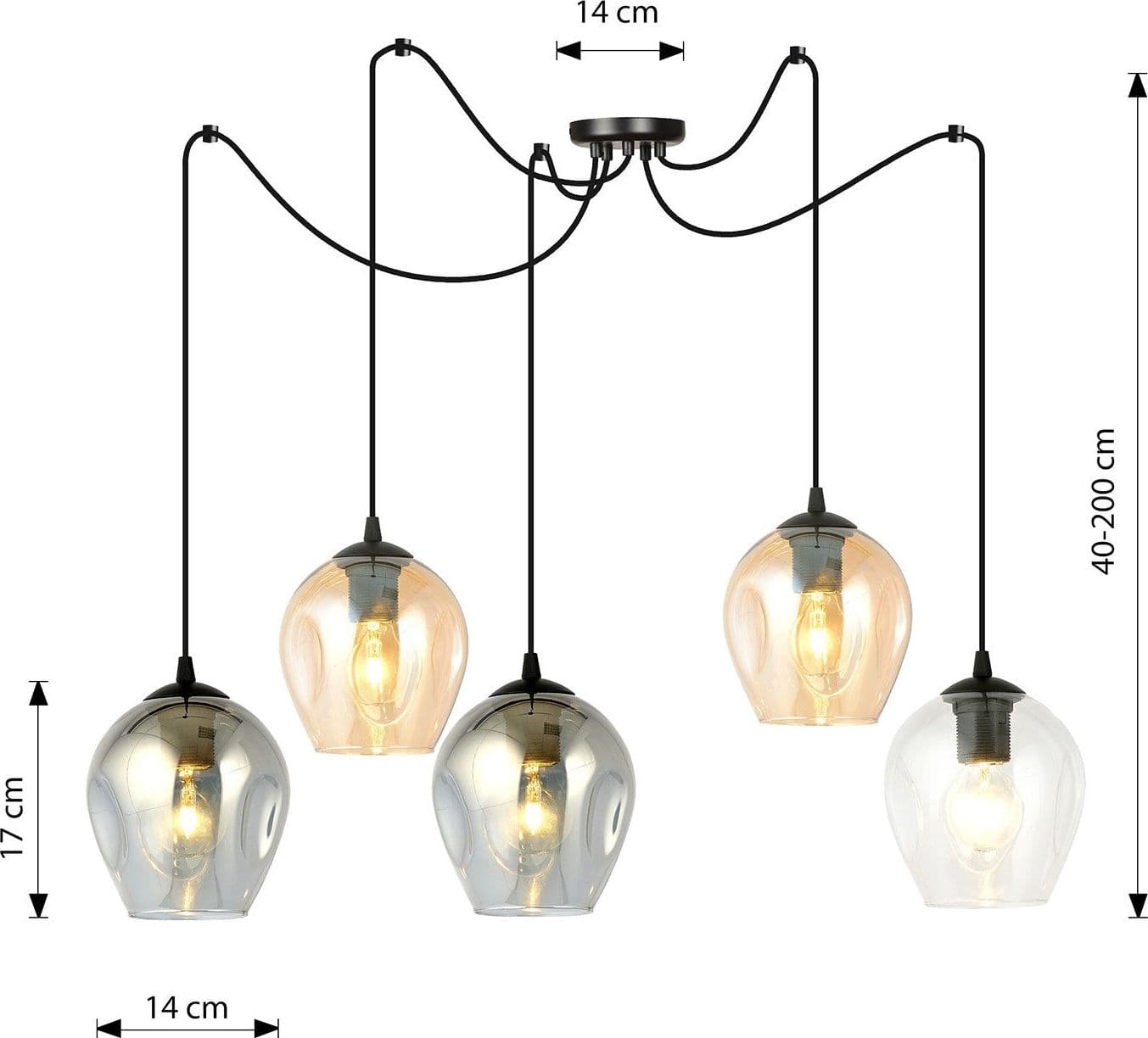 Sospensione 5 Luci Level In Acciaio Nero E Vetro Multicolor Con Cavi Lunghi in Lampade a sospensione LuceArt - Montecorvino Pugliano, commercioVirtuoso.it