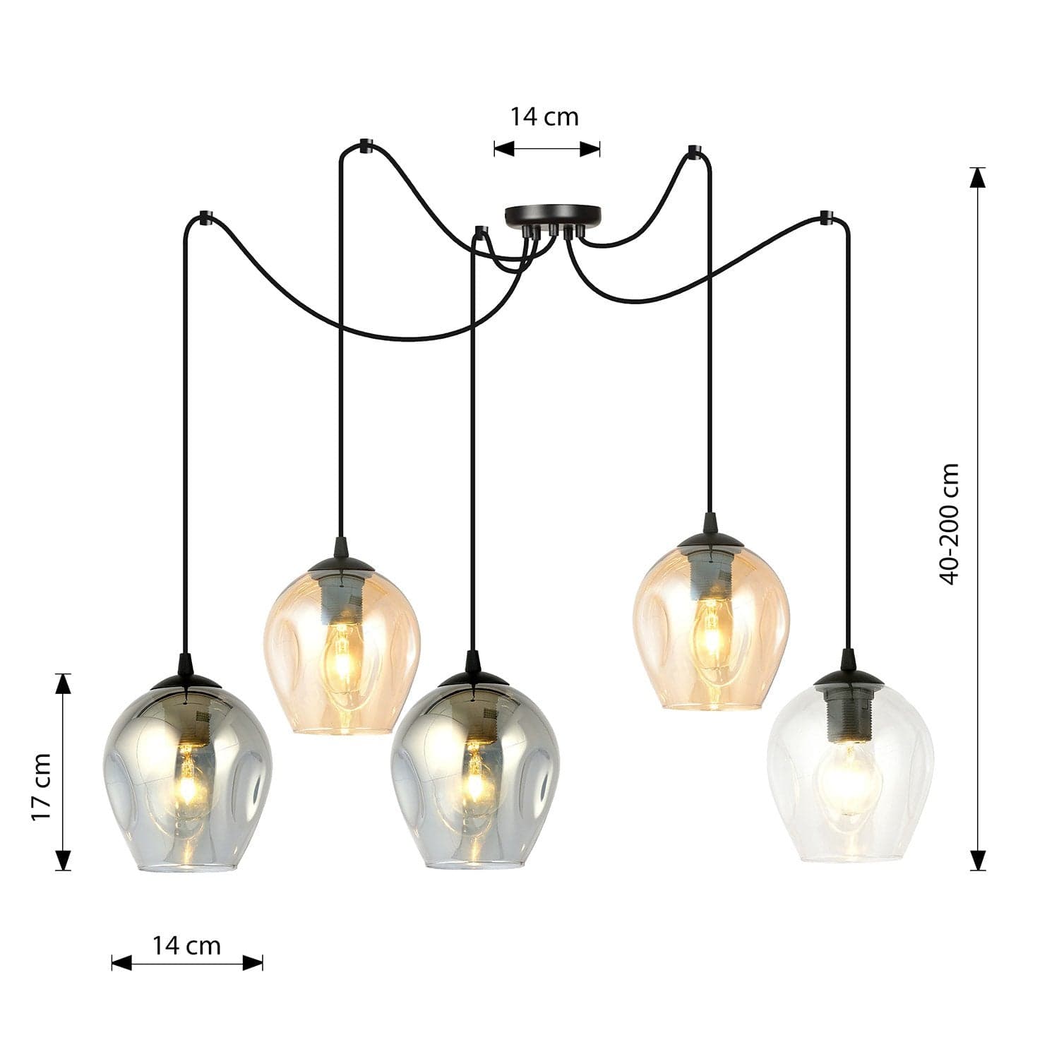 Sospensione 5 Luci Level In Acciaio Nero E Vetro Multicolor Con Cavi Lunghi in Lampade a sospensione LuceArt - Montecorvino Pugliano, commercioVirtuoso.it