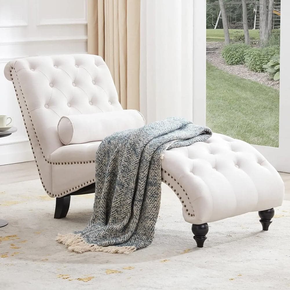Poltrona Sdraio Chaise Lounge Tessuto Beige Capitonnè 148cm Soggiorno Salotto in Poltrone Danyx - Casoria, commercioVirtuoso.it