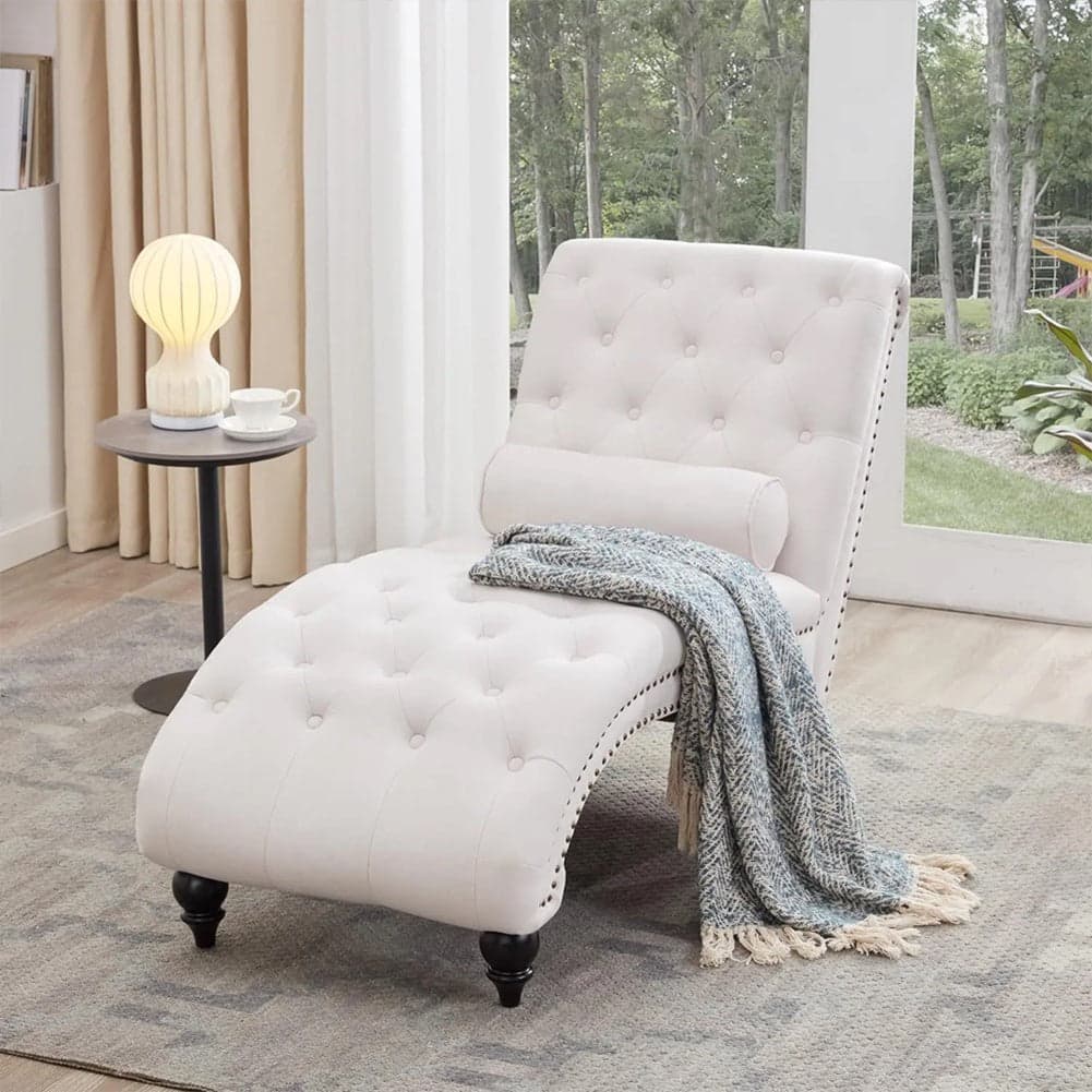 Poltrona Sdraio Chaise Lounge Tessuto Beige Capitonnè 148cm Soggiorno Salotto in Poltrone Danyx - Casoria, commercioVirtuoso.it