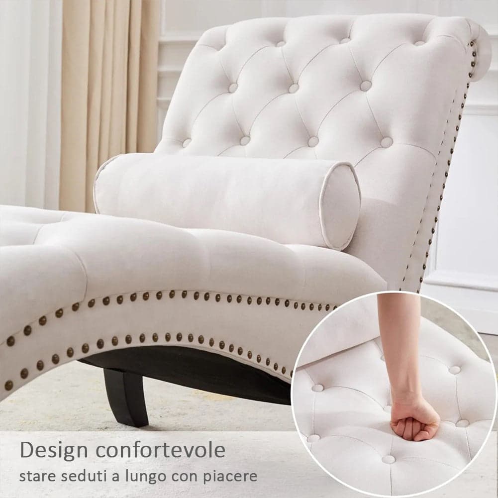 Poltrona Sdraio Chaise Lounge Tessuto Beige Capitonnè 148cm Soggiorno Salotto in Poltrone Danyx - Casoria, commercioVirtuoso.it