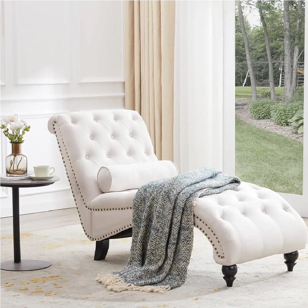 Poltrona Sdraio Chaise Lounge Tessuto Beige Capitonnè 148cm Soggiorno Salotto in Poltrone Danyx - Casoria, commercioVirtuoso.it