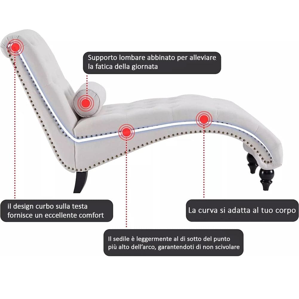 Poltrona Sdraio Chaise Lounge Tessuto Beige Capitonnè 148cm Soggiorno Salotto in Poltrone Danyx - Casoria, commercioVirtuoso.it