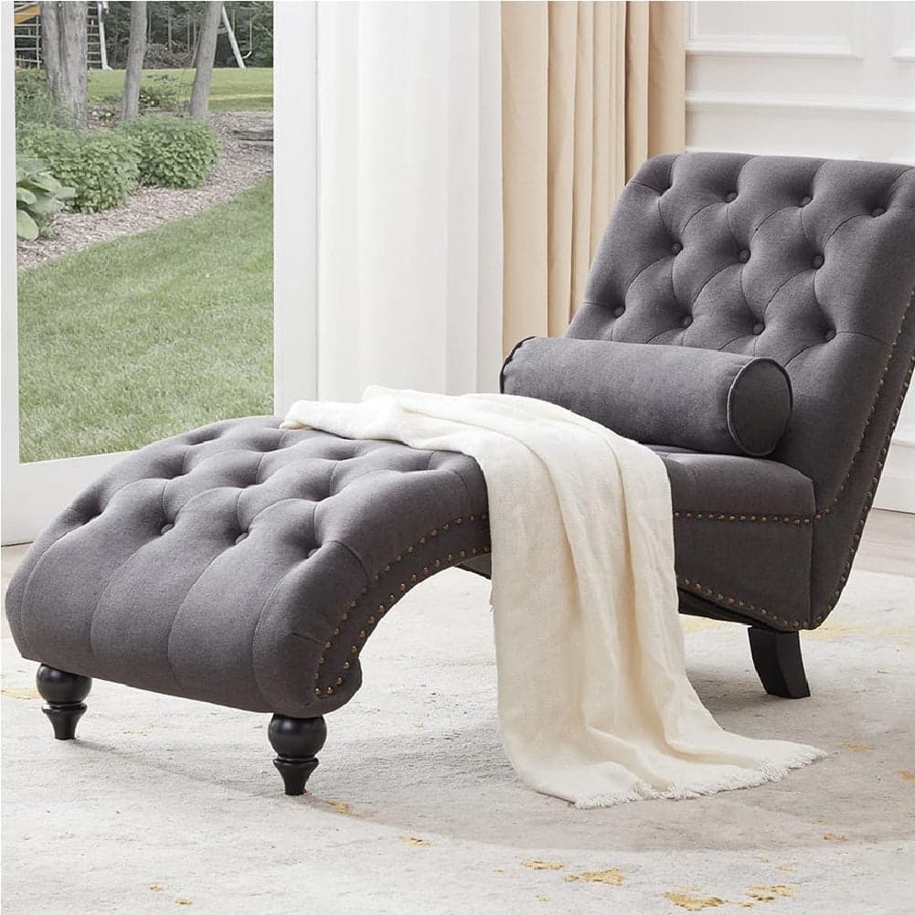 Poltrona Sdraio Chaise Lounge Tessuto Grigio Capitonnè 148cm Soggiorno Salotto in Poltrone Danyx - Casoria, commercioVirtuoso.it