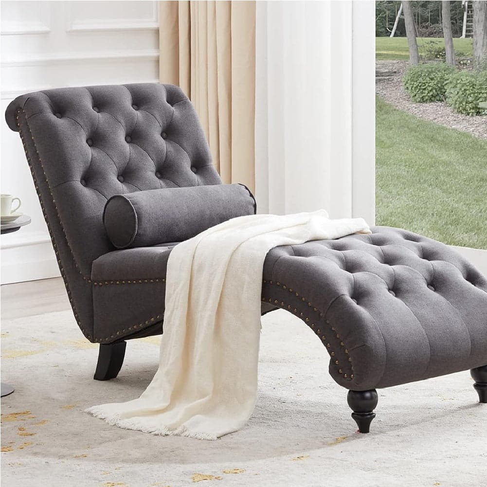 Poltrona Sdraio Chaise Lounge Tessuto Grigio Capitonnè 148cm Soggiorno Salotto in Poltrone Danyx - Casoria, commercioVirtuoso.it