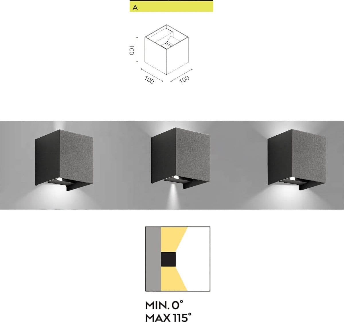 Applique alluminio Gea Led HENK Q GES861C LED IP54 3000°K fascio regolabile lampada parete biemissione moderna cubo esterno in Lampade da parete Lampadari Bartalini - Colle di Val d’Elsa, commercioVirtuoso.it