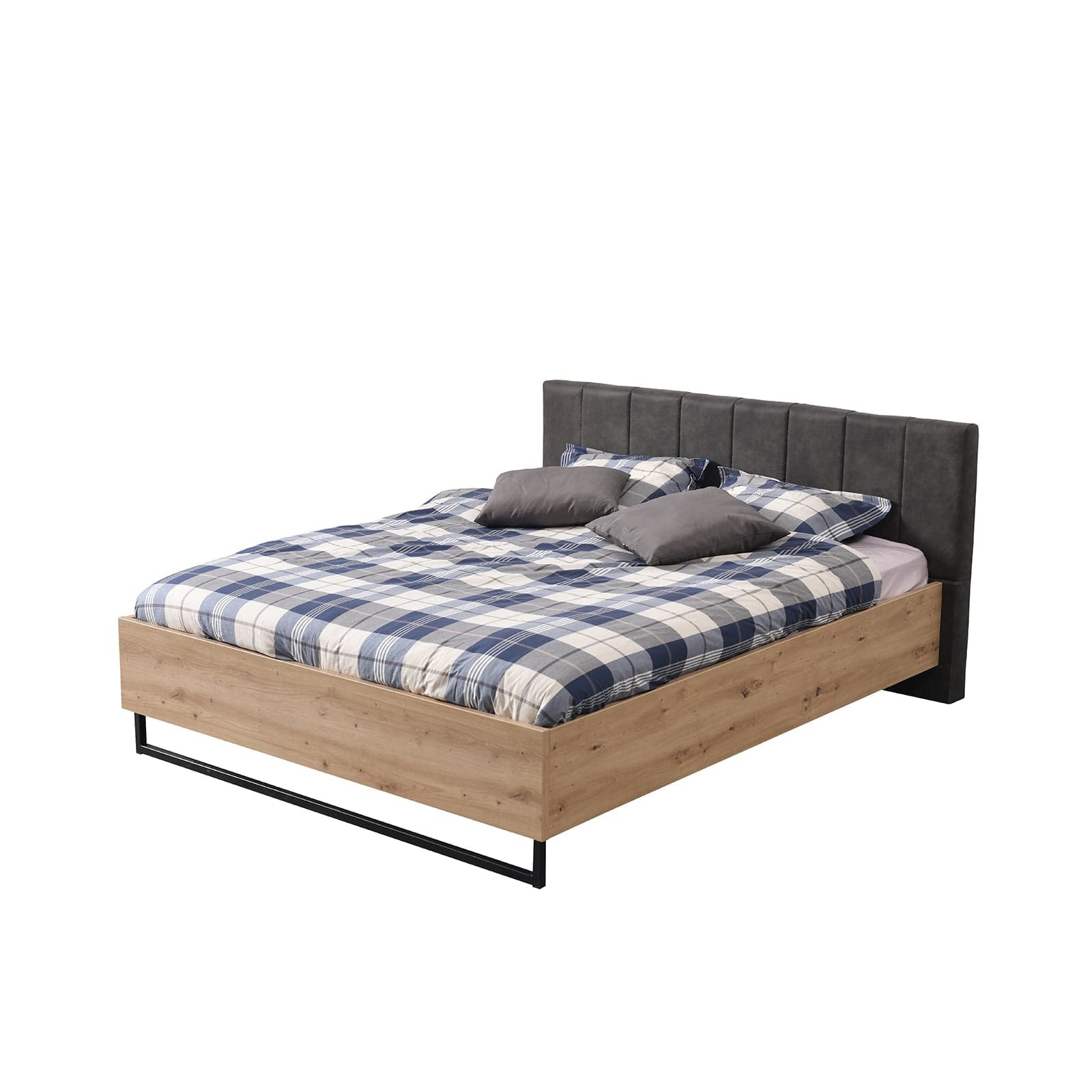 Letto anticato matrimoniale "Spain" struttura in legno rovere con spalliera nera - 7