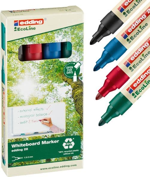 Busta 4 Marcatore Per Lavagne Bianche Edding 28 Ecoline Col. Assortiti