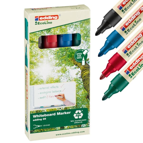 Busta 4 Marcatore Per Lavagne Bianche Edding 28 Ecoline Col. Assortiti