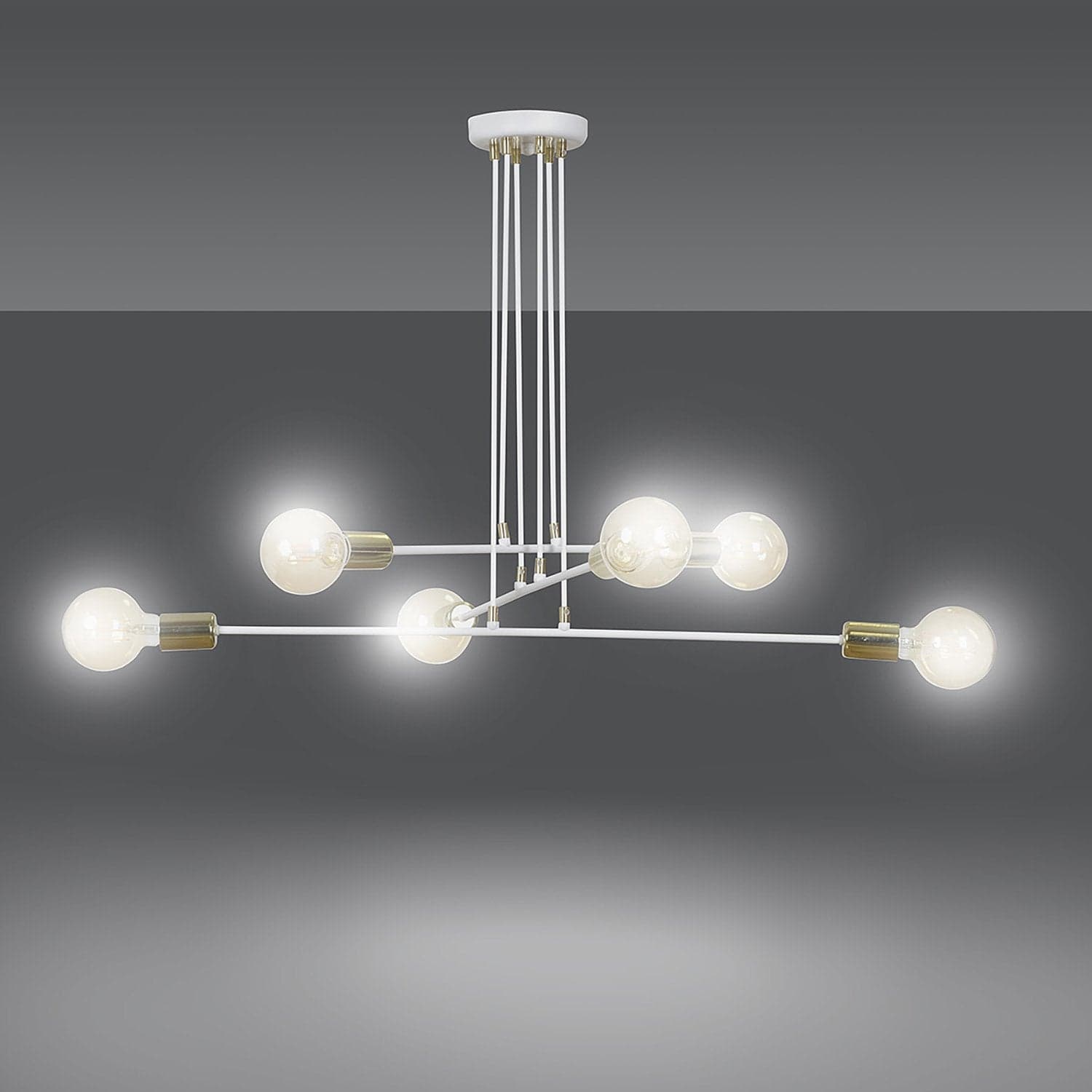 Lampadario Industrial 6 Luci Vesio A Bracci In Acciaio Bianco E Oro in Lampadari LuceArt - Montecorvino Pugliano, commercioVirtuoso.it