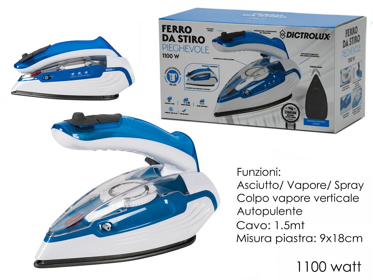 Ferro da Stiro Pieghevole 1100W  Teflon