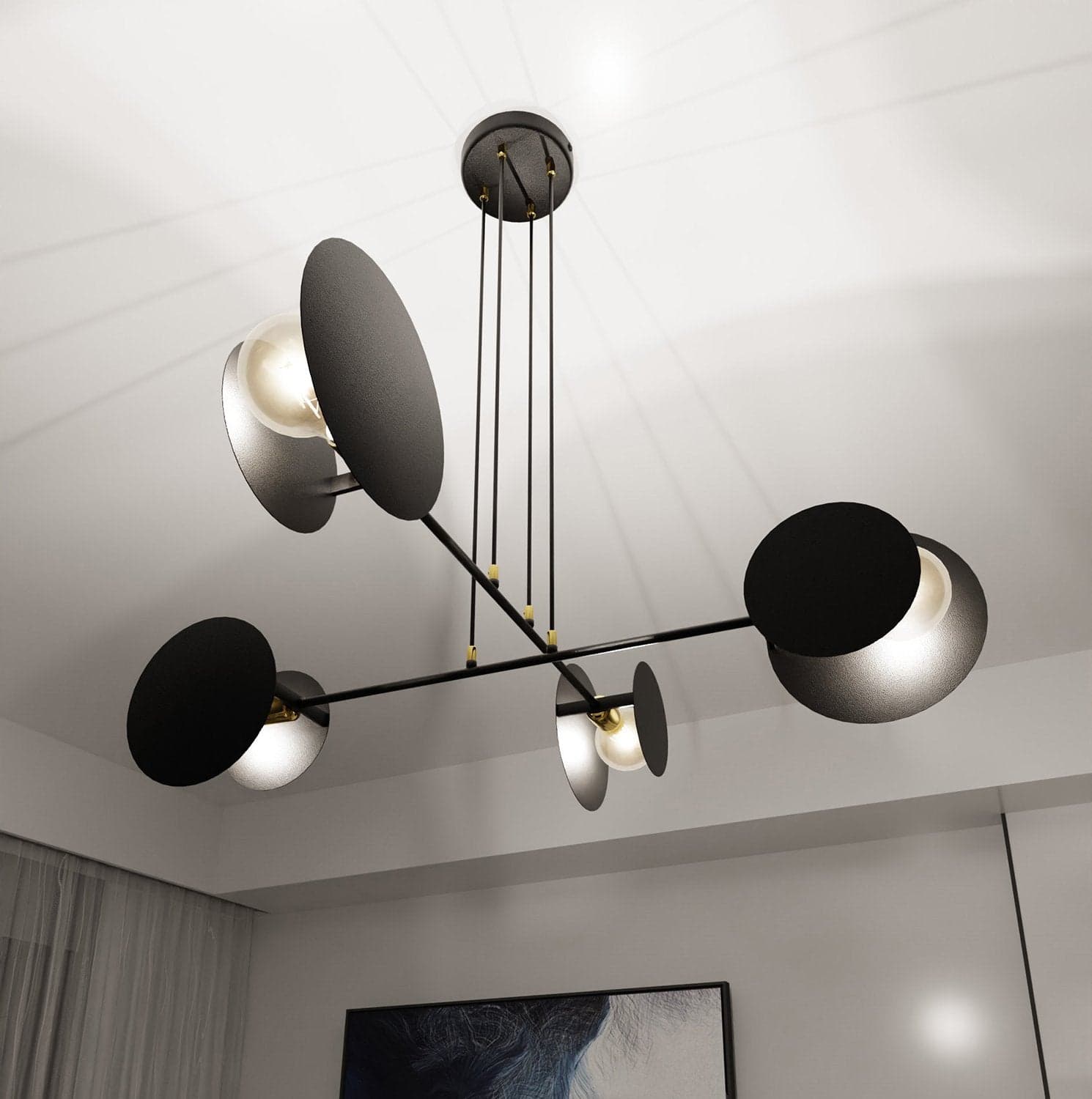 Lampadario Moderno 1 Luce Idea In Acciaio Nero Con Bracci in Lampade a sospensione LuceArt - Montecorvino Pugliano, commercioVirtuoso.it