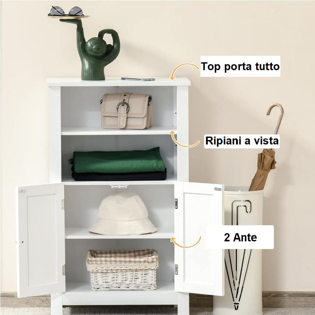 Mobile in Legno 50x30 H 92.5cm Bagno Camera Ingresso Salvaspazio 2Ante 2Vani Bianco in Mobili a terra Danyx - Casoria, commercioVirtuoso.it