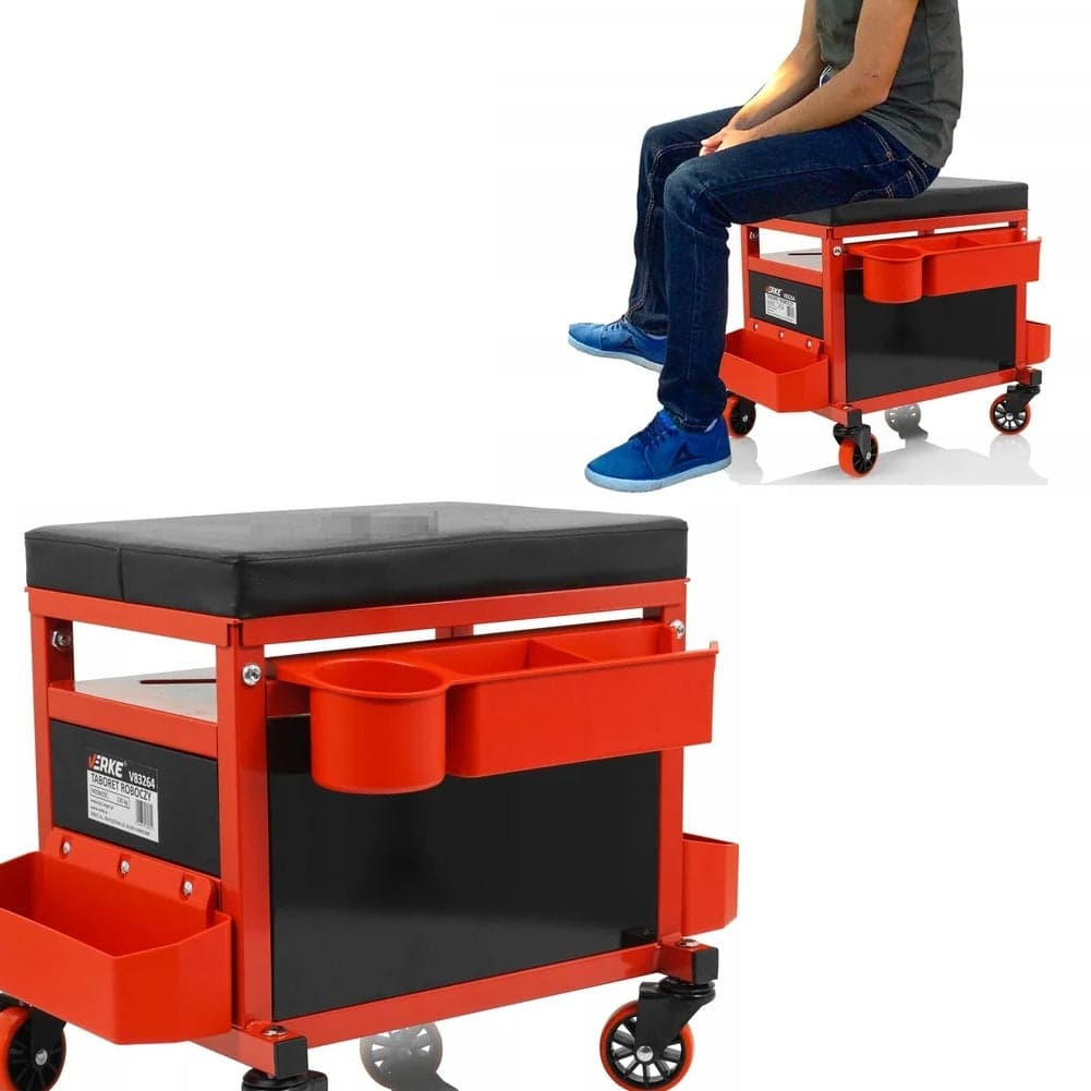 Sgabello Garage Officina Regolabile 4Ruote Struttura Metallo Verniciato Garage Officina - 7
