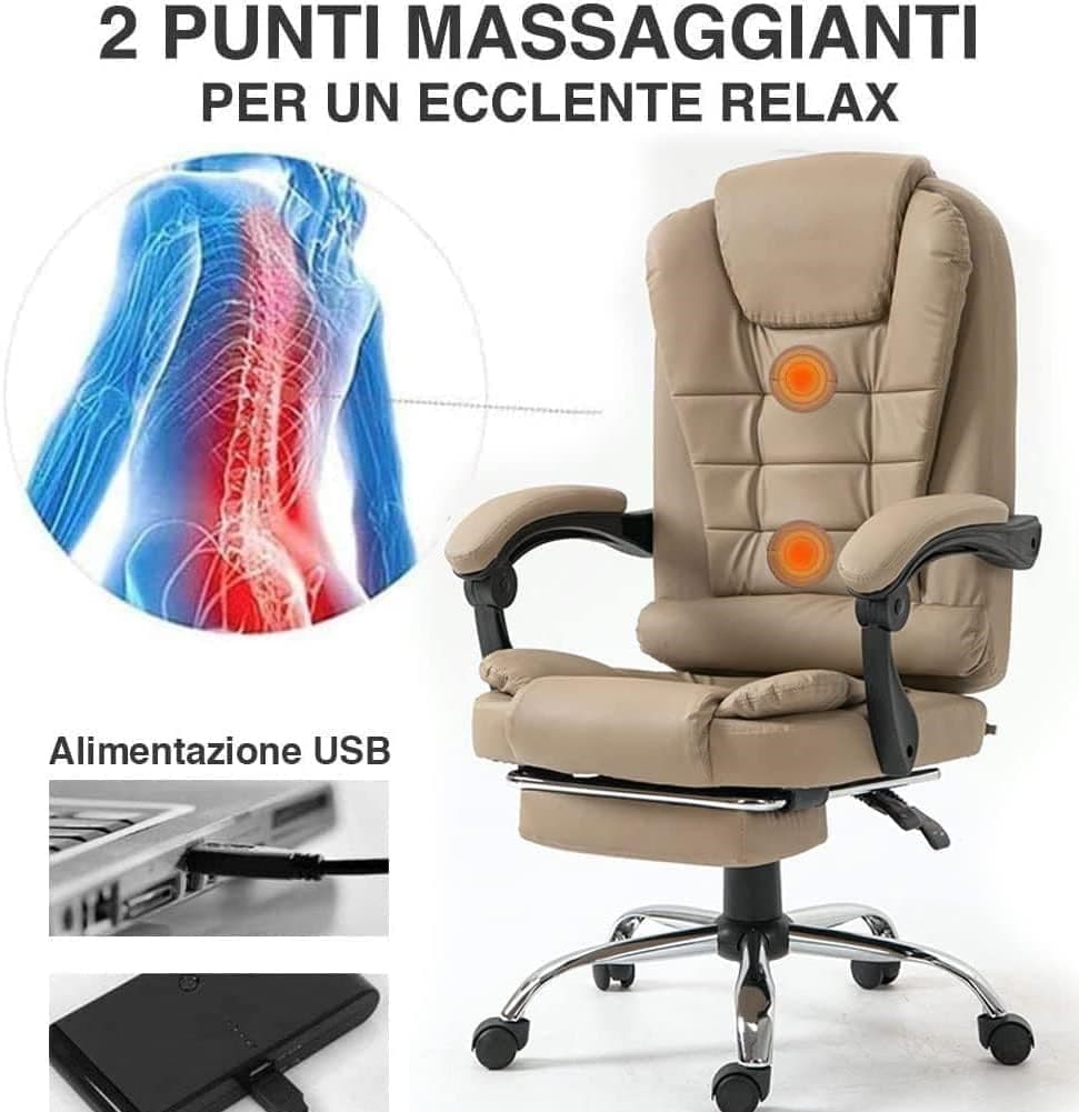 Poltrona Ufficio Massaggiante Presidenziale Reclinabile Poggiapiedi Beige in Sedie da scrivania Danyx - Casoria, commercioVirtuoso.it