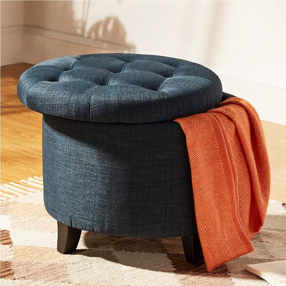 Pouf Sgabello Contenitore in Legno e Tessuto Trapuntato Poggiapiedi Blu 51x51x43 in Danyx - Casoria, commercioVirtuoso.it