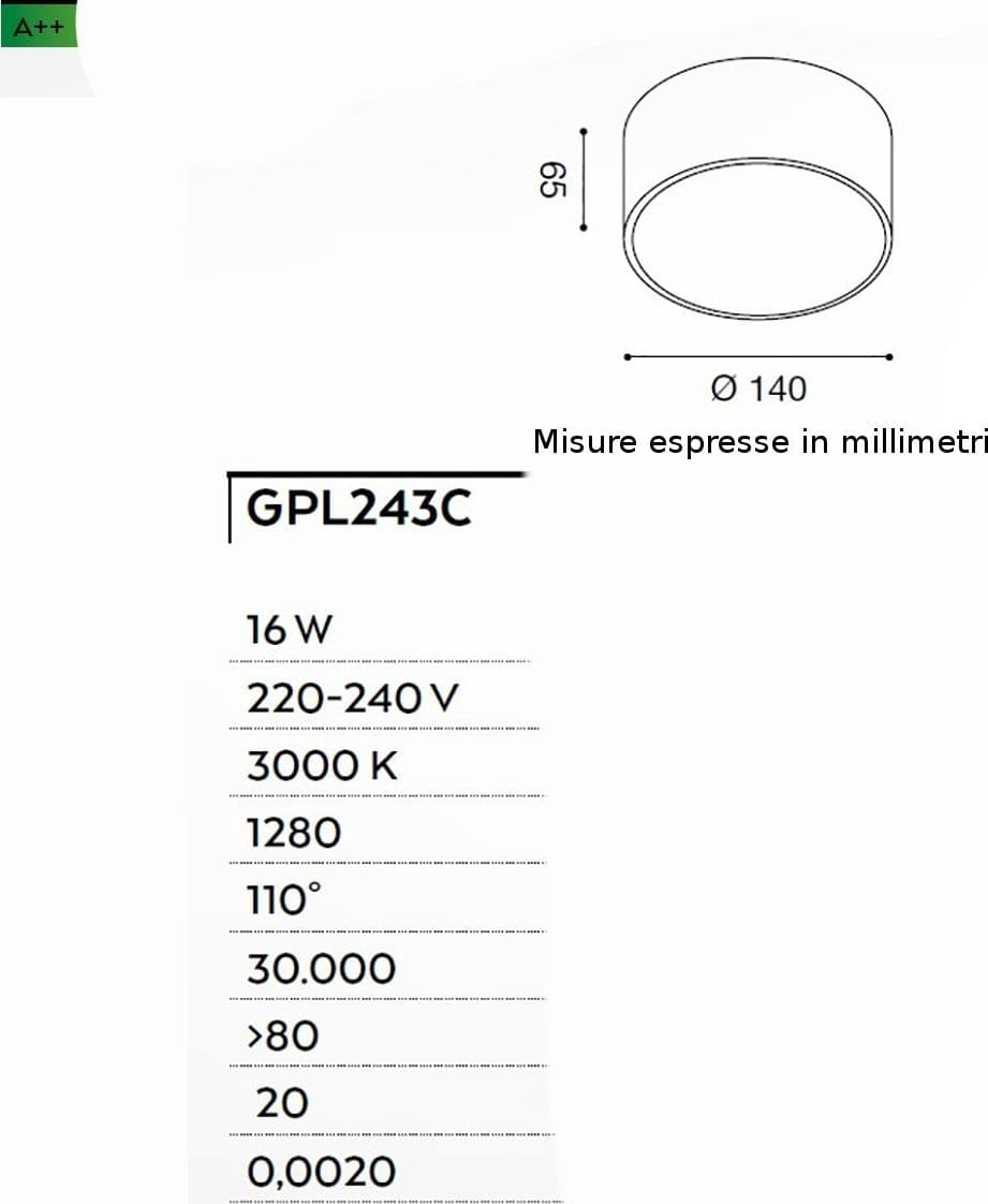Plafoniera alluminio Gea Led CLOE 65 GPL243C LED lampada soffitto nero tonda moderna interno 16W 3000°K IP20 in Plafoniere Lampadari Bartalini - Colle di Val d’Elsa, commercioVirtuoso.it