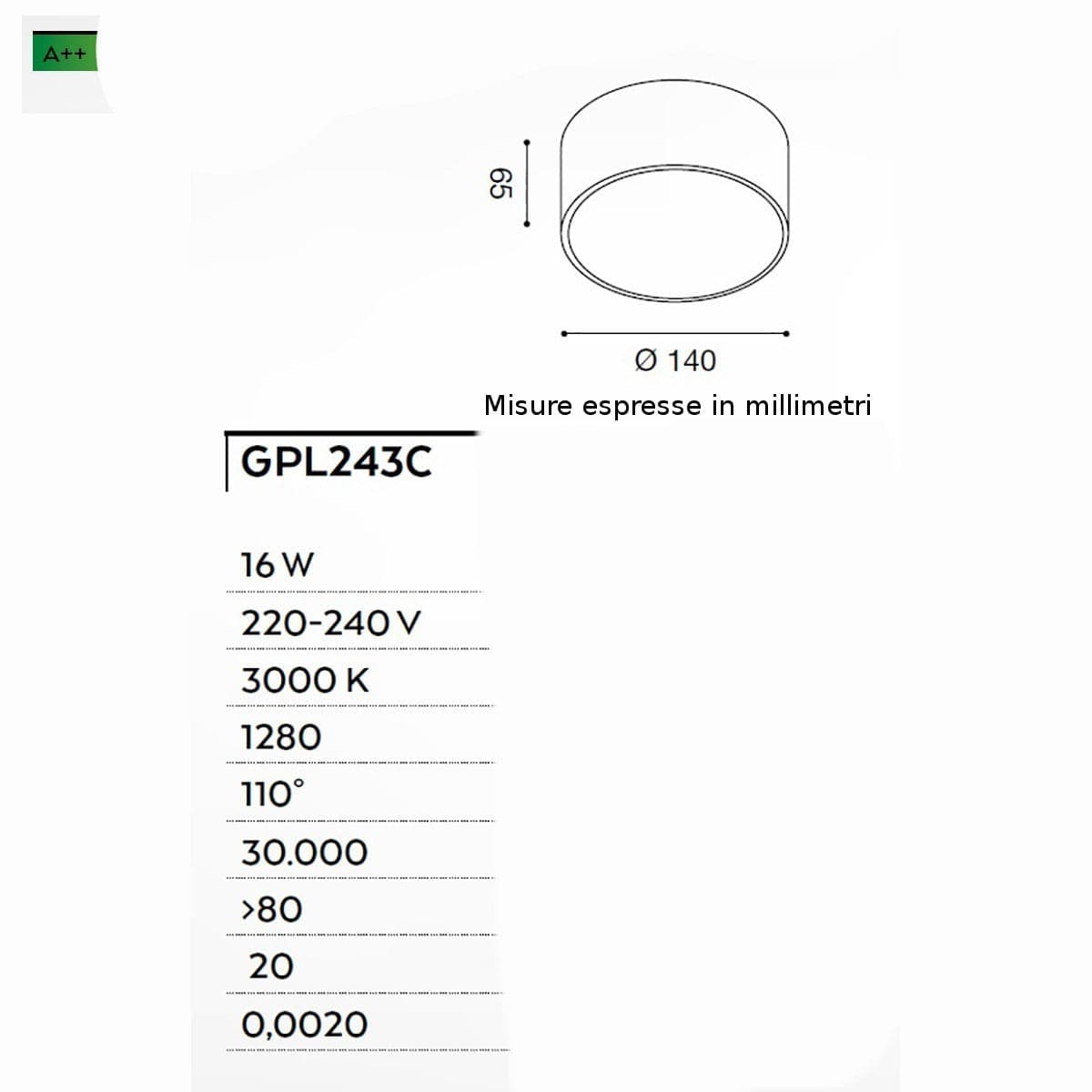 Plafoniera alluminio Gea Led CLOE 65 GPL243C LED lampada soffitto nero tonda moderna interno 16W 3000°K IP20 in Plafoniere Lampadari Bartalini - Colle di Val d’Elsa, commercioVirtuoso.it