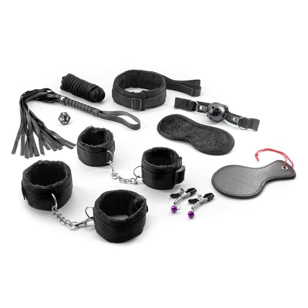 Bondage kit con polsiere cavigliere collare guinzaglio mascherina ball-gag frusta corda paletta dado pinze 11 pz fetish in Set Kondorama - Martinsicuro, commercioVirtuoso.it