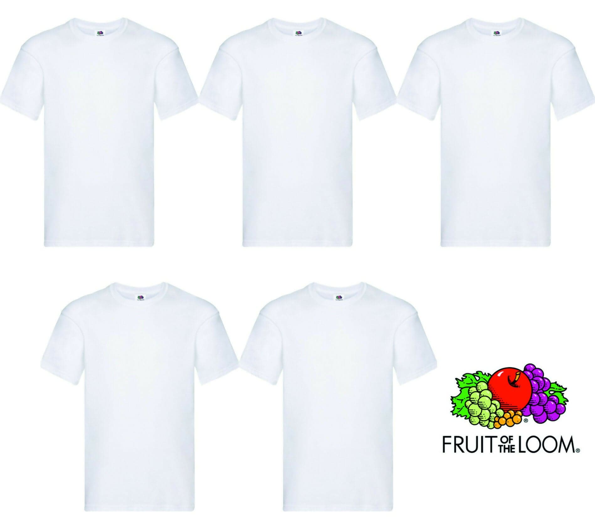 T-Shirts Magliette Bianche Unisex 5 Pz. Fruit of The Loom