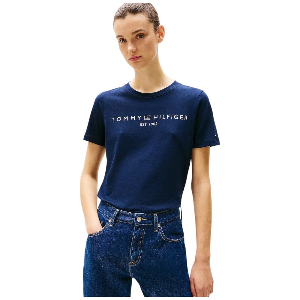 Tommy Hilfiger t-shirt blu logo scritta ricamata WW0WW40276C1G T-shirt Tommy Hilfiger
