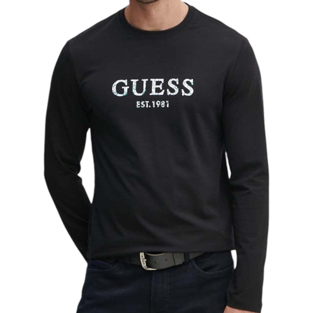 Guess t-shirt nera logo Iridescent M4YI39 J1314
