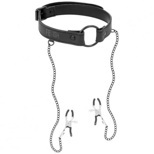 Fetish gag O ring & pinzette capezzoli nero regolabile BDSM bondage fetish in prodotto Erosdom - Palmi, commercioVirtuoso.it