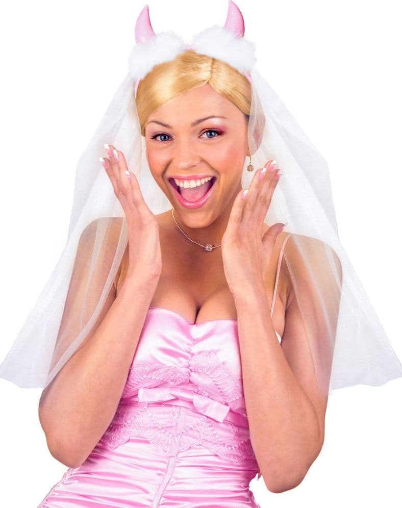 Velo lungo da sposa in tulle bianco con corna rosa da diavolo per la festa hot di addio al nubilato sexy gadget per adulti 18+ in Accessori da sposa Kondorama - Martinsicuro, commercioVirtuoso.it