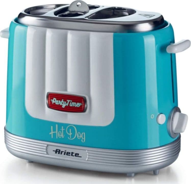 Ariete 206 hot dog maker party time, macchina per fare hot dog, 650 w, 5 livelli di cottura, 4 spazi di cottura, espulsione automatica, azzurro - ARI0206/01