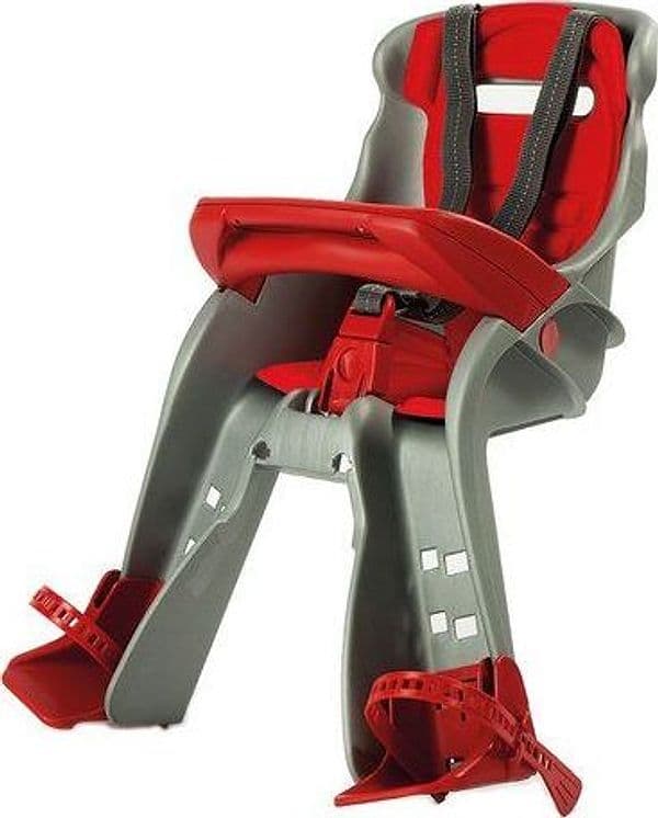 Seggiolino bici okbaby 760 orion anteriore argento e rosso