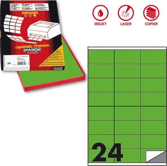 Etichetta adesiva C/500 verde fluo 100fg A4 70x36mm (24et/fg Markin
