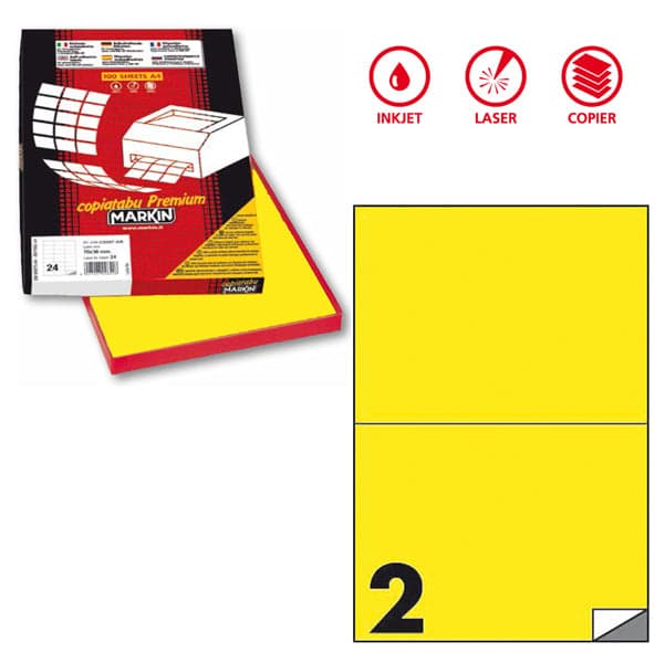 Etichetta adesiva C/509 giallo fluo 100fg A4 210x148,5mm (2et/fg Markin