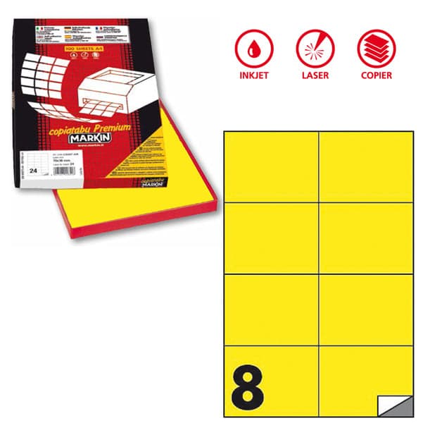Etichetta adesiva C/512 giallo fluo 100fg A4 105x74,25mm (8et/fg Markin