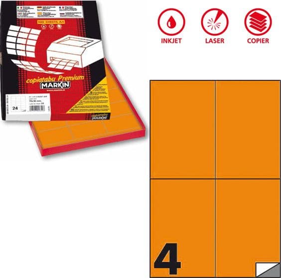 Etichetta adesiva C/519 arancio fluo 100fg A4 105x148,5mm (4et/fg Markin