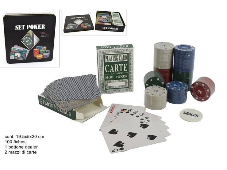 Scatola gioco del poker con carte.