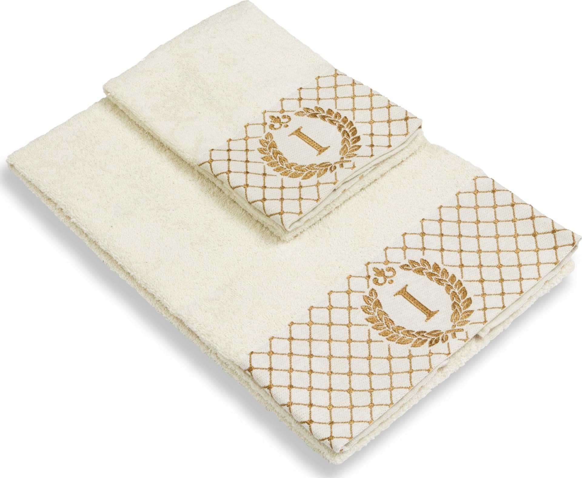 Set 2 asciugamani con iniziale asciugamano viso + asciugamano ospite Made in Italy - Vanita di raso