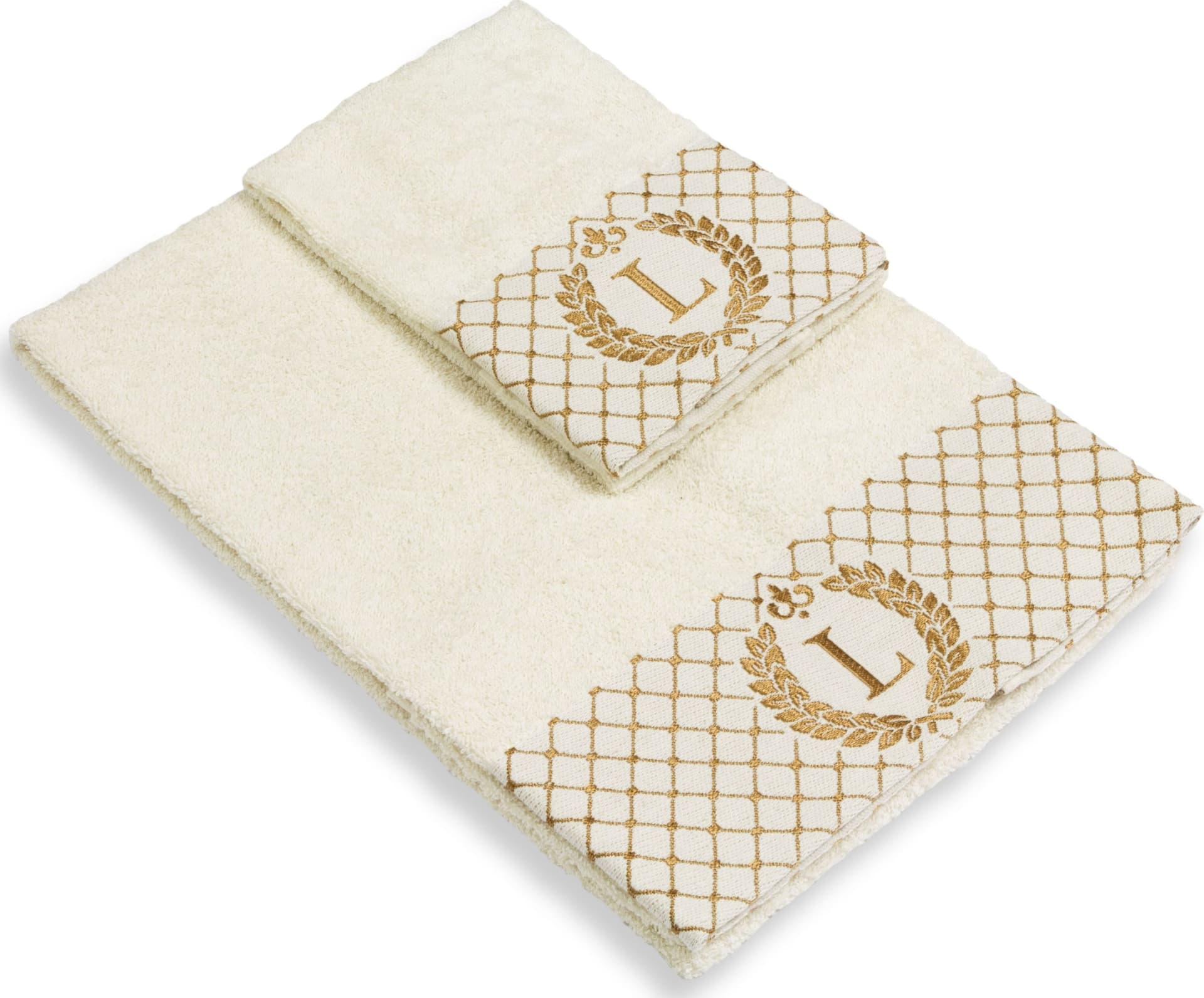Set 2 asciugamani con iniziale asciugamano viso + asciugamano ospite Made in Italy - Vanita di raso