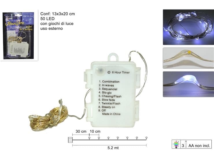 Filo 50 Luci Led 8 Giochi di Luci Bianco Freddo in Catene luminose Save The Money - Rimini, commercioVirtuoso.it