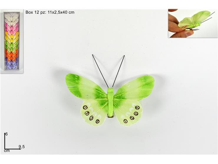 Farfalla con pinzetta in colori assortiti 12PZ