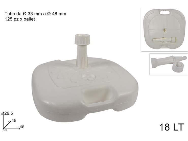 Base Ombrellone in Plastica 18LT Quadrata Bianca