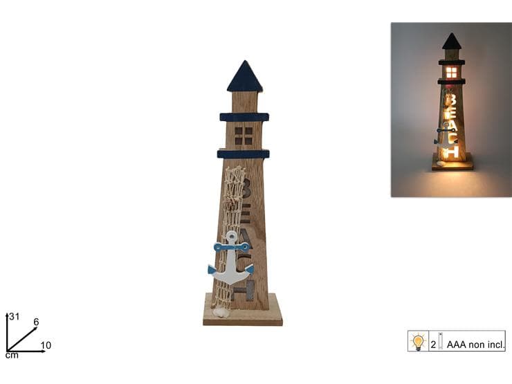 Faro in Legno con Luce 31cm