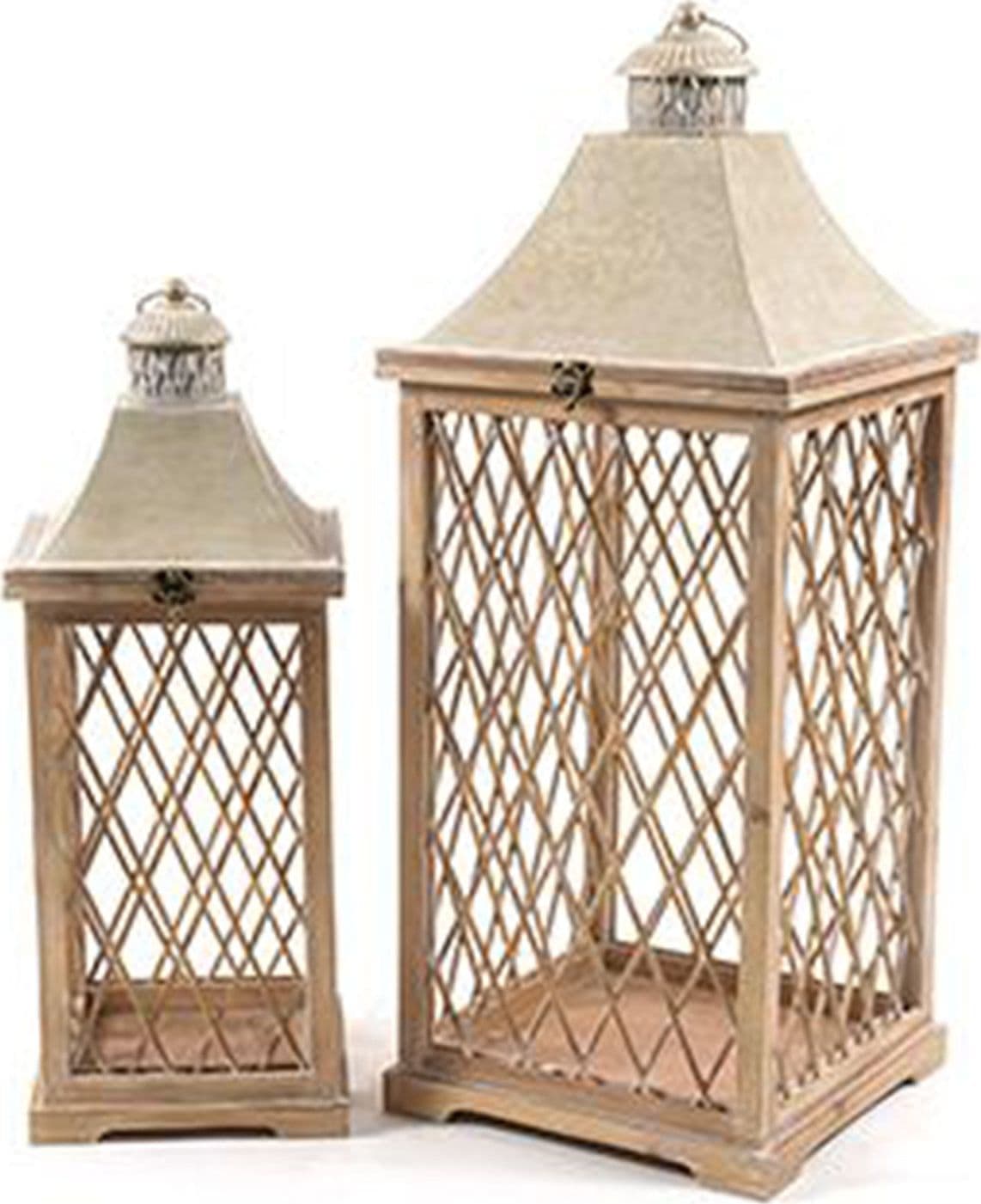 Kit 2 Lanterne decorative in legno e metallo con portacandela decorato h 76 cm - 4