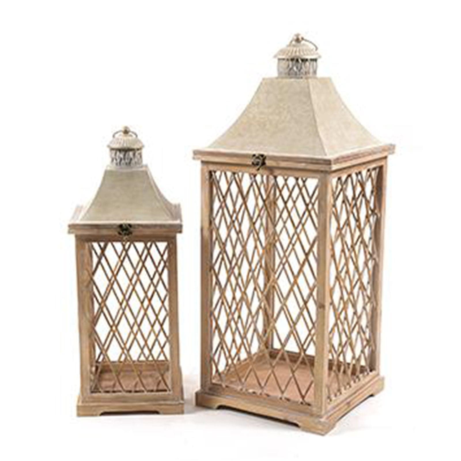 Kit 2 Lanterne decorative in legno e metallo con portacandela decorato h 76 cm - 4
